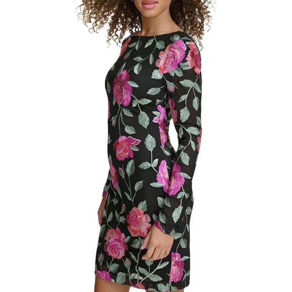 NWT Siena Floral Embroidered Mesh Bodycon Dress - Picture 3 of 10